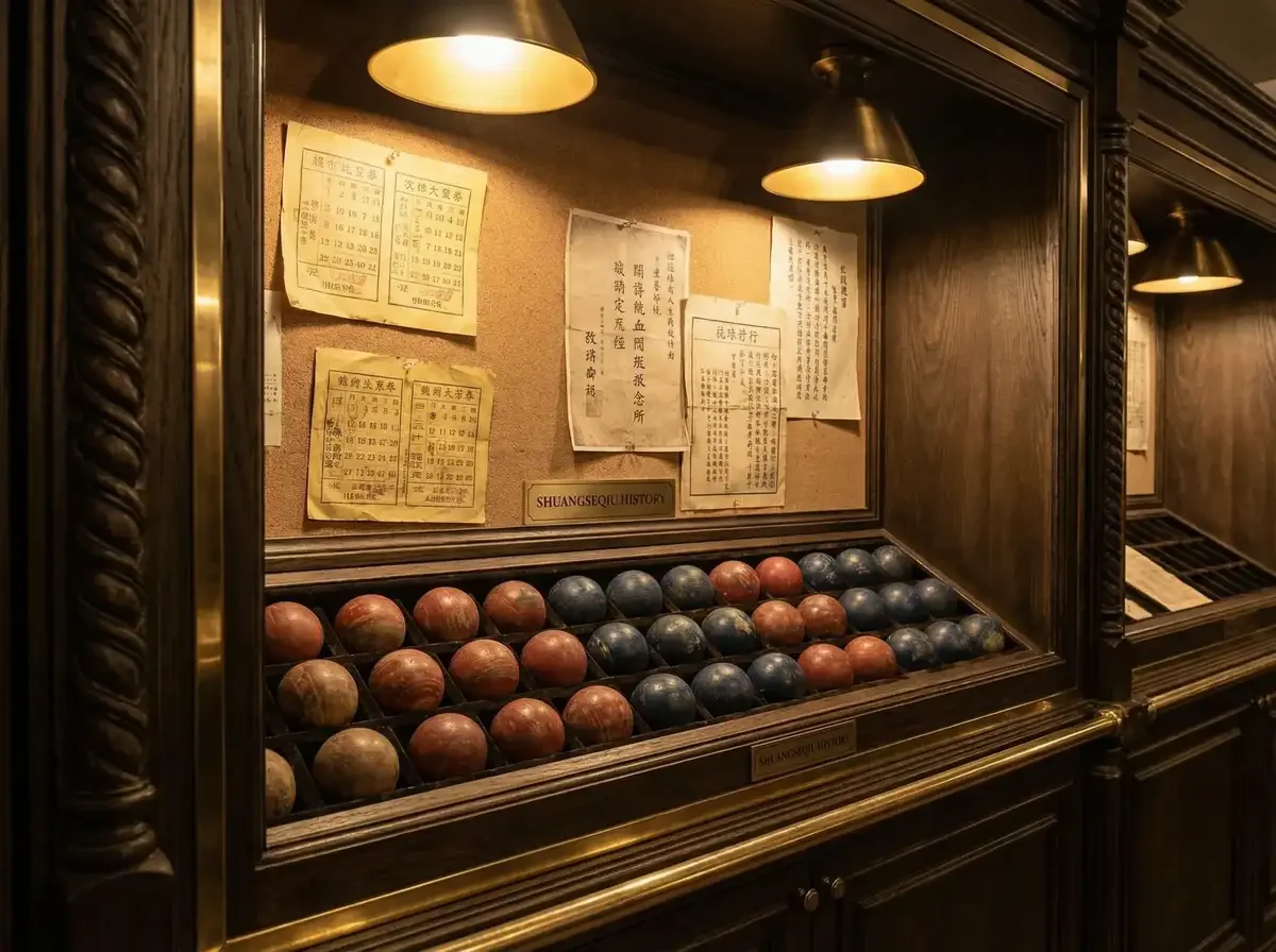 双色球彩票历史展品陈列在博物馆展柜中